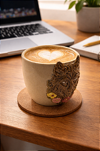 Caneca artesanal cerâmica lobo florido