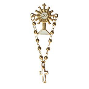 12 Boton Broche JHS Ostensório com Terço Dourado