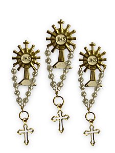 12 Boton Broche JHS Ostensório com Terço Pérola