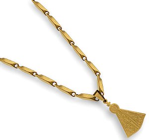 Corrente Aço Inox Dourada Masculina com Ns Aparecida 58cm