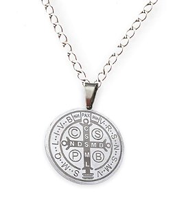 Corrente Pingente Medalha de São Bento Aço Inox