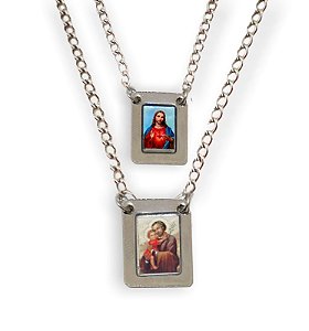 Escapulario Aço Inox São José e Sagrado Coração de Jesus