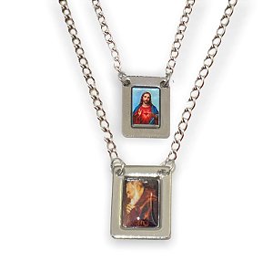 Escapulario Aço Inox Padre Pio e  Sagrado Coração de Jesus