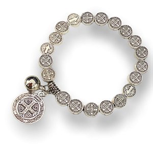 Pulseira Medalha de São Bento Prateada