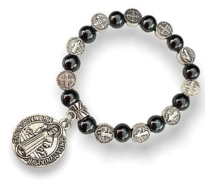 Pulseira Hematita Medalha de São Bento