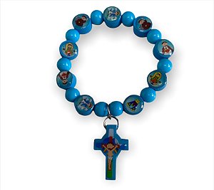 Pulseira Infantil Vários Santos  Azul com Crucifixo