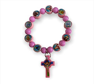 Pulseira Infantil Vários Santos Rosa com Crucifixo