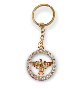 Chaveiro Divino Espirito Santo Strass Dourado Vazado