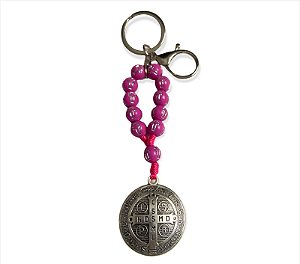 Chaveiro Mosquetão 3D Medalha de São Bento Rosa