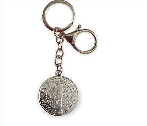 Chaveiro Mosquetão Medalha de São Bento Prata