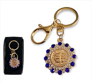 Chaveiro Strass Azul Metal Medalha de São Bento