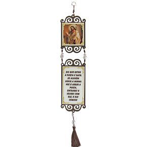 Adorno de Porta Madeira Jesus Batendo na Porta 45cm