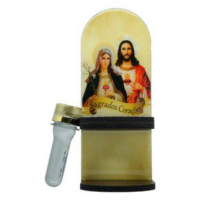 Adorno Porta Água Benta Sagrado Coração de Jesus  Maria 20cm