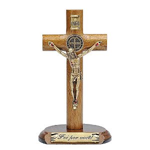 Crucifixo São Bento e Cristo Mesa e Parede Foi Por Você 27cm