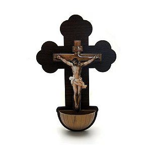 Crucifixo Pia Água Benta em Madeira MDF 20cm