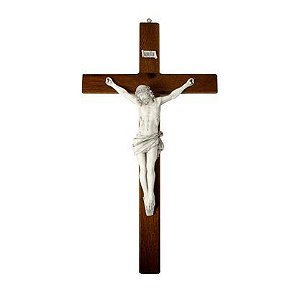 Crucifixo Cruz de Parede em Madeira e Cristo em Mármore 53cm