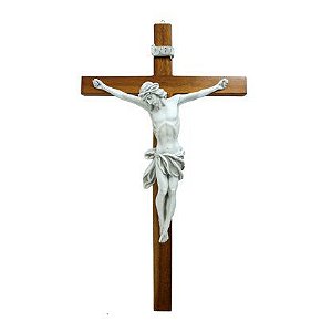Crucifixo Cruz em Madeira e Cristo em Mármore 81cm