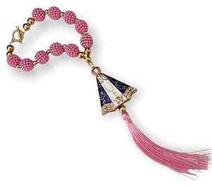 Dezena Retrovisor Carro N Senhora Aparecida Perola Rosa 26cm