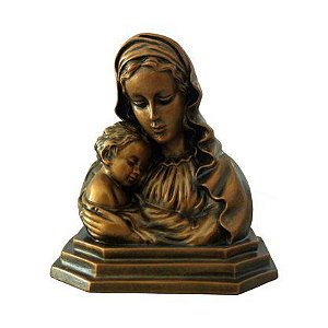 Imagem Busto Virgem Maria Madona em Mármore Bronze 16cm