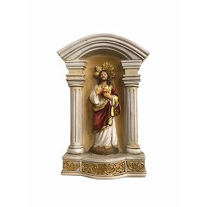 Capela Imagem Sagrado Coração de Jesus 13cm Resina Importada