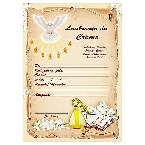 24 Certificado Lembrança de Crisma 27 cm