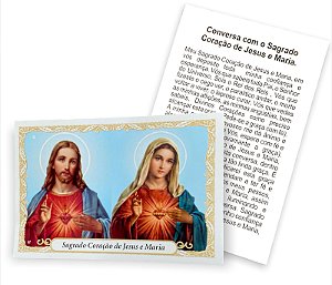 100 Santinho Folheto Oração Sagrado Coração de Jesus e Maria