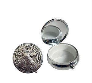 Teca Porta Hostia 5cm Medalha de São Bento Prata