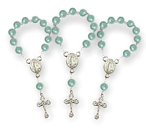 Mini Terços Dezena Pérola Azul Lembrancinhas 96 Unidades