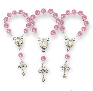 Mini Terços Dezena Pérola Rosa Lembrancinhas 60 Unidades