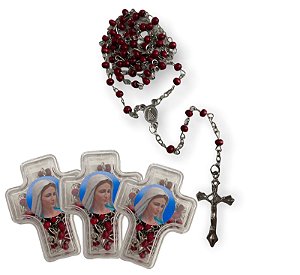 3 Terço Perfumado com Caixa Acrilica Cruz Nossa Senhora 42cm