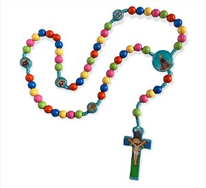 Terço Infantil Colorido Contas Com Santos 36cm