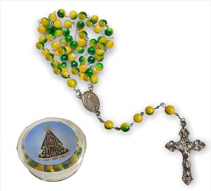 Terço Nossa Senhora Aparecida com caixa 58cm Verde e Amarelo