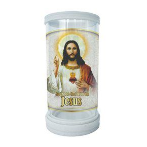 Porta Vela em Vidro e Mármore Sagrado Coração De Jesus 18cm