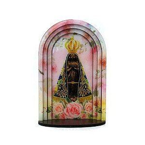 Capela em MDF Resinado Nossa Senhora Aparecida Flor 3D 24 cm