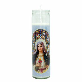 Vela Vidro Altar Sagrado Coração de Maria 22cmx 8cm