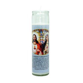 Vela Vidro Altar Sagrado Coração de Jesus e Maria  22cmx 8cm