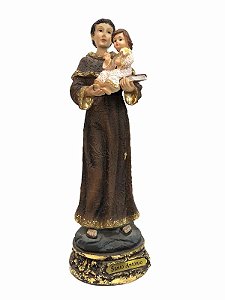 Santo Antonio Imagem Resina Importada Dourada 17cm