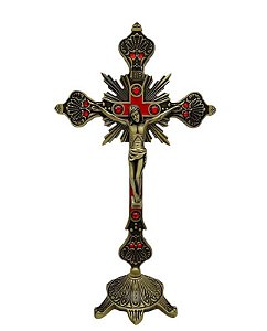 Crucifixo De Mesa Metal Ouro Velho 33cm