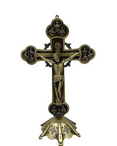 Crucifixo De Mesa Metal Ouro Velho 27cm
