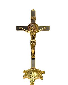 Crucifixo De Mesa Metal 27cm Dourado Espelhado