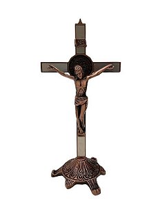 Crucifixo De Mesa Metal 27cm Bronze Espelhado