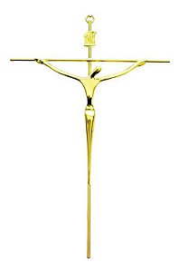 Crucifixo De Parede Metal Dourado 30cm
