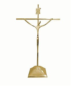 Crucifixo De Mesa Metal Cruz Dourada 23cm