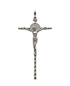 Crucifixo De Parede Metal Cruz Prateado 21cm