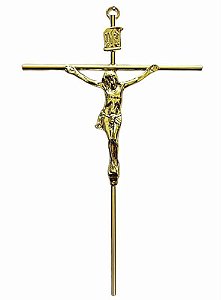 Crucifixo De Parede Metal Dourada 20cm