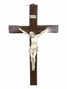 Crucifixo Parede Cruz Madeira Cristo Marmore 25cm