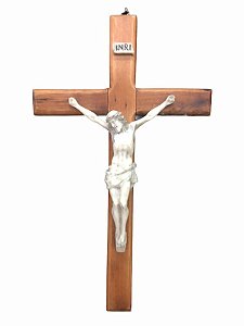 Crucifixo Parede Madeira Cristo Marmore 33Cm