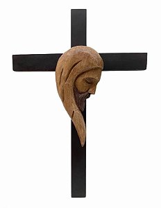Crucifixo De Parede Cruz Face de Cristo Madeira 52Cm
