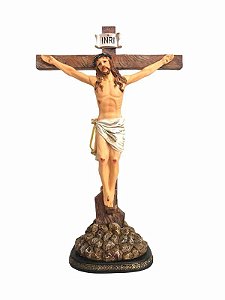 Crucifixo De Mesa Cruz Resina Importada 45Cm