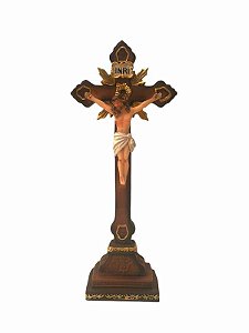 Crucifixo De Mesa Cruz Resina Importada 20Cm